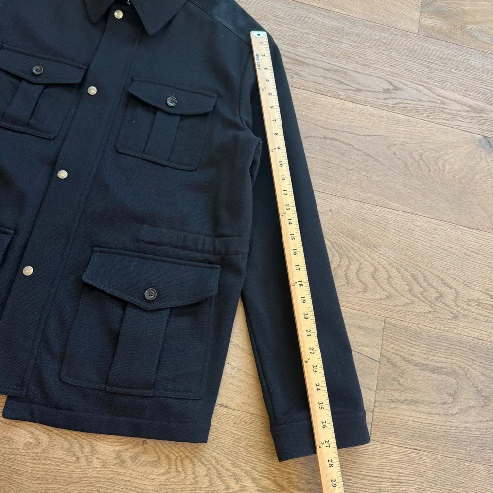 Gucci Mens Black Suede Trim Field Jacket Utility Coat IT 56 Made in Italy